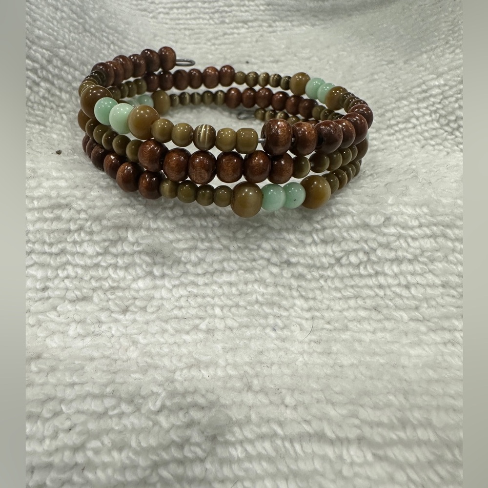 Brown and Green Beaded Bracelet
